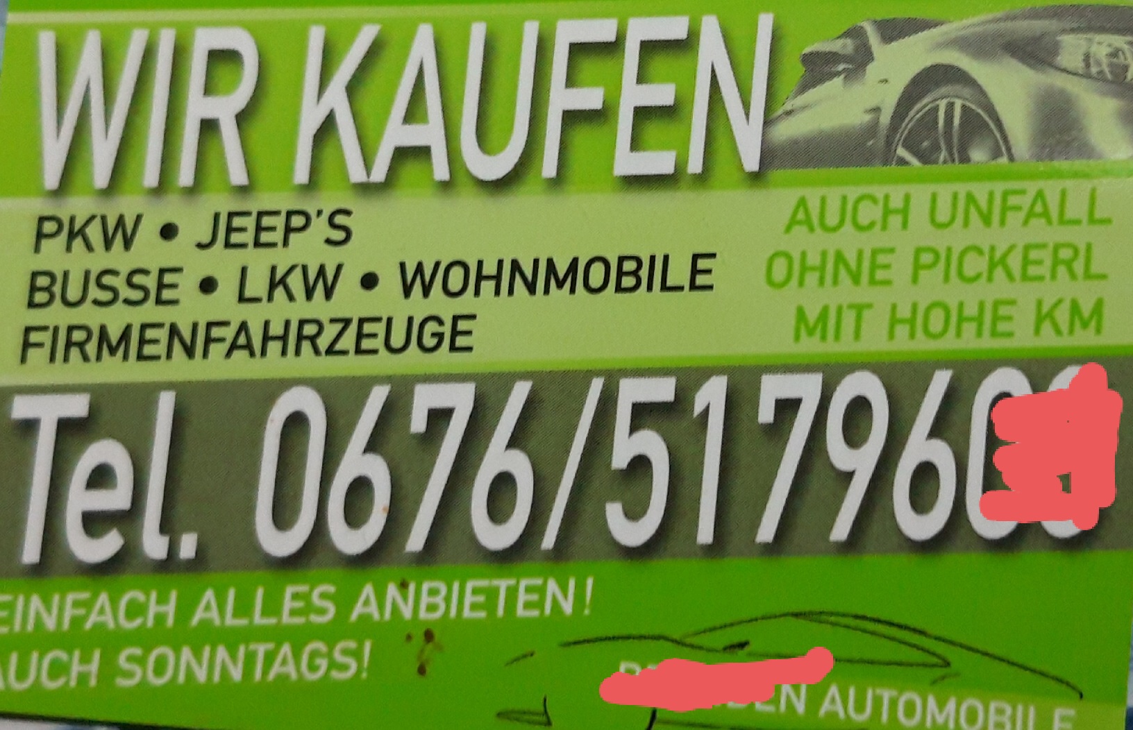 Nervige Visitenkarten von Autoankäufer